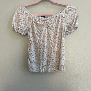 🌼Floral Puff Sleeve Ruched Top – Cottagecore Style 🌼